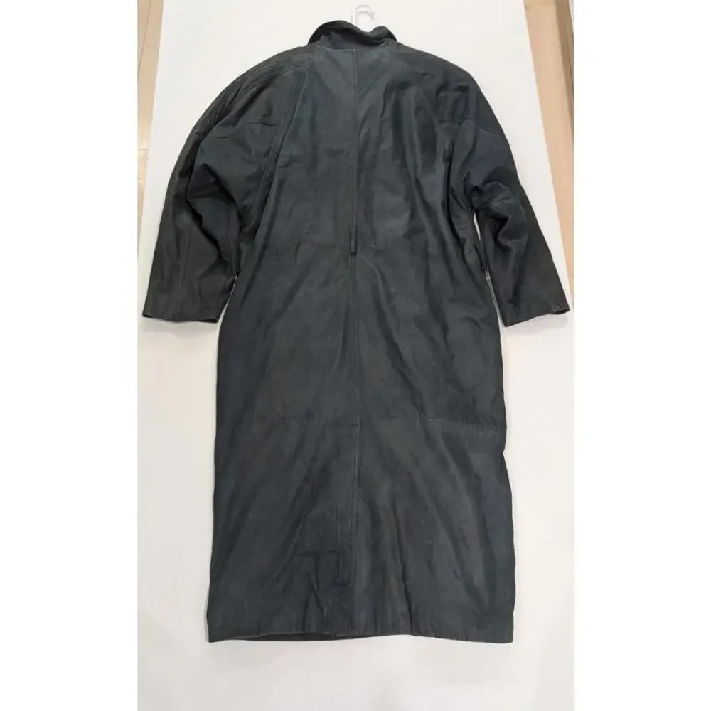 VINTAGE Mens I.O.U Leather Collection Blue Leather Lined Trench Coat Size XL‎